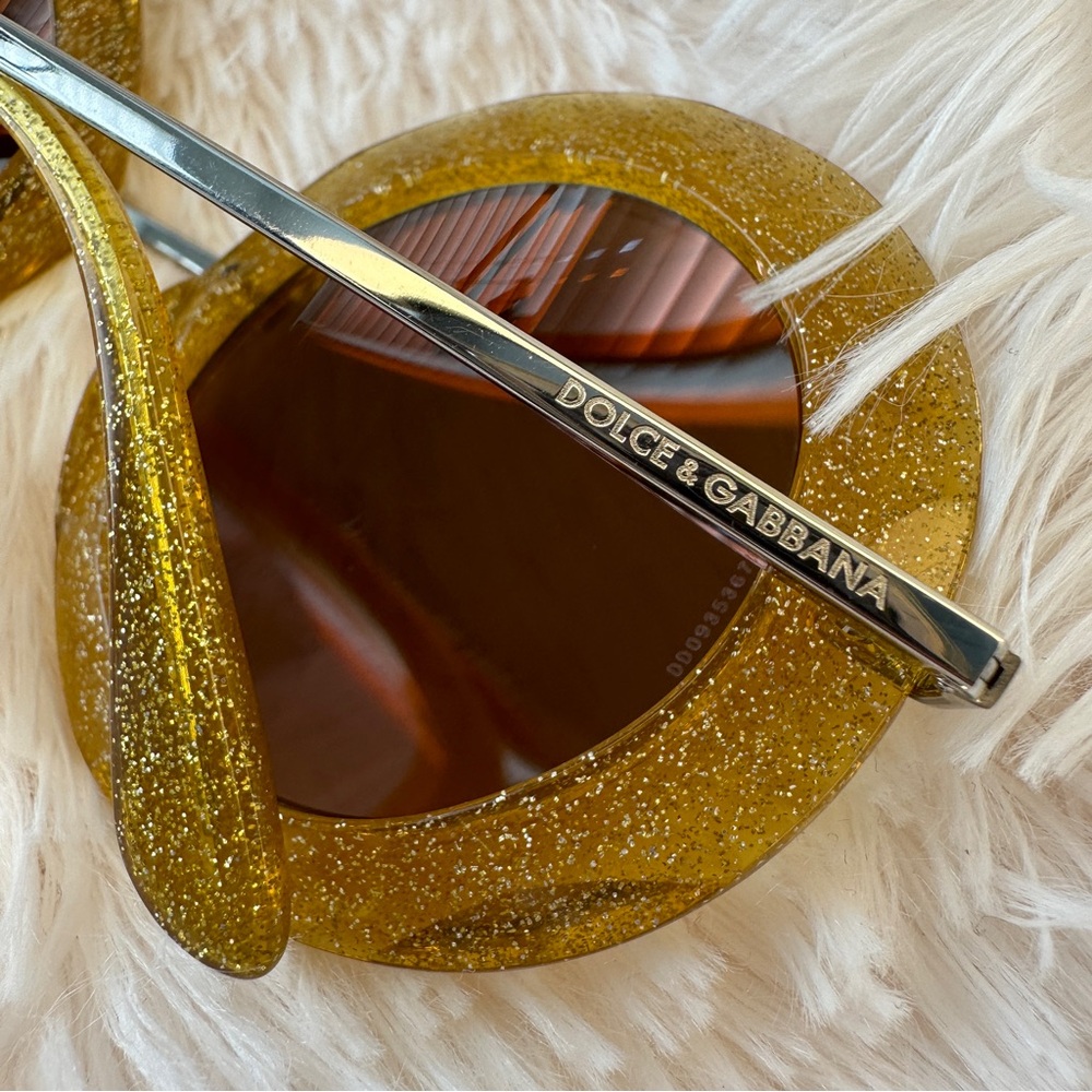Dolce & Gabbana DG Round Gold Yellow Glitter Sunglasses Sunnies Shades Authentic - Picture 4 of 15